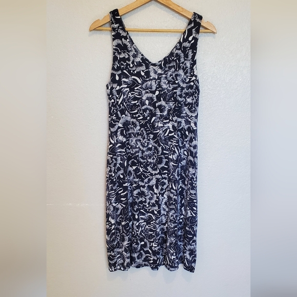 Athleta Santorini Dress V Neck Navy & White Print Midi Stretchy Dress Size Small - Picture 2 of 8